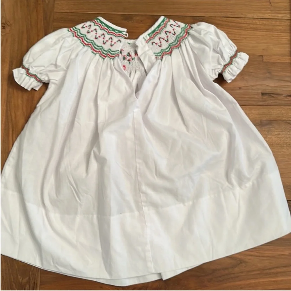 Rosalina White Smocked Christmas Dress with Embroidered Details • 12 months